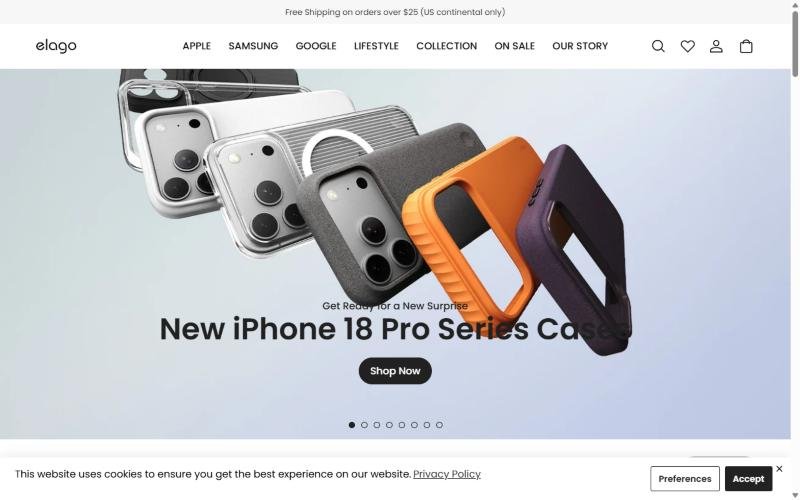 Elago website homepage