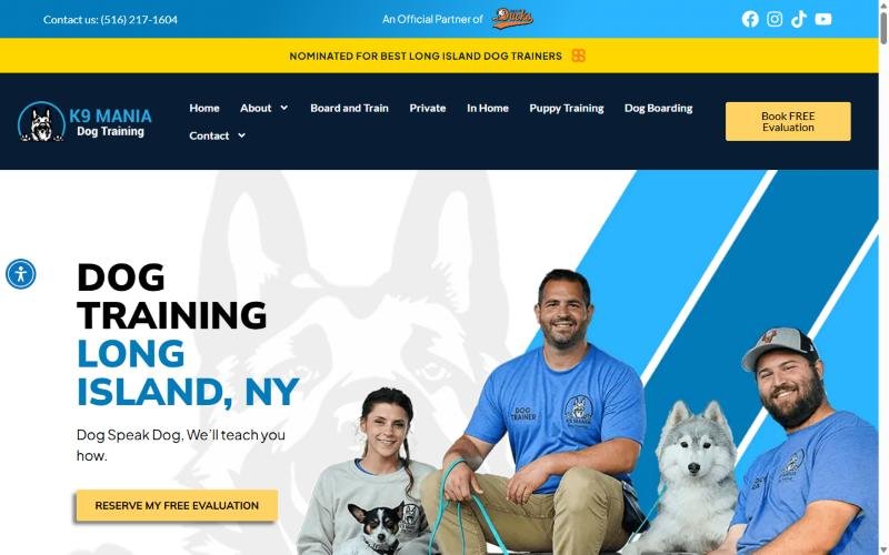 K9 Mania Dog Training website homepage